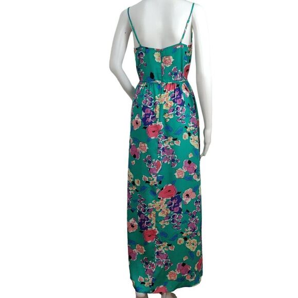 Yumi Kim Cleo Abstract Floral Maxi Dress Size Small Green Spaghetti Strap Pocket - Picture 7 of 11